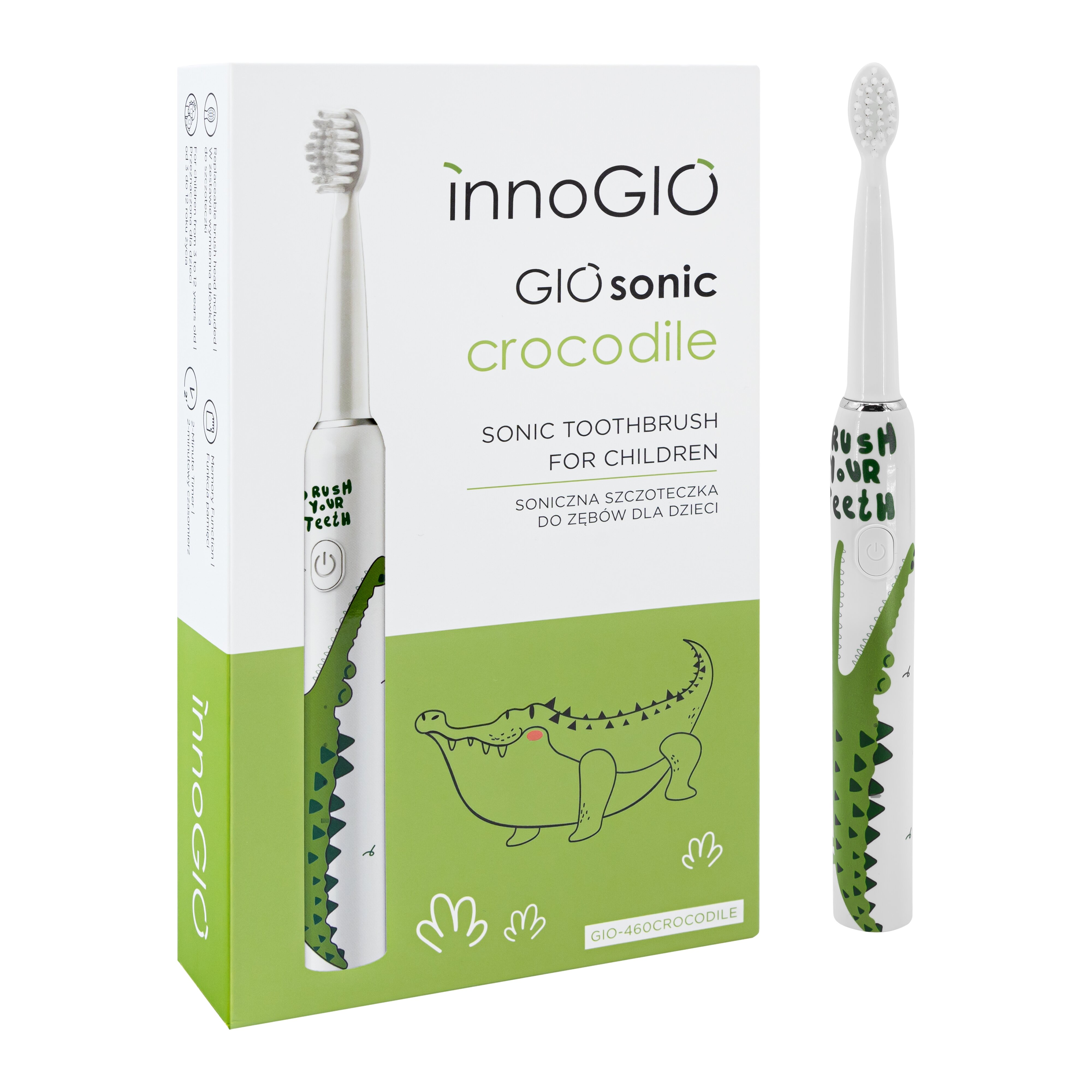 InnoGiO garsinis dantų šepetėlis krokodilas 3-12 metų vaikams GIO-460 
