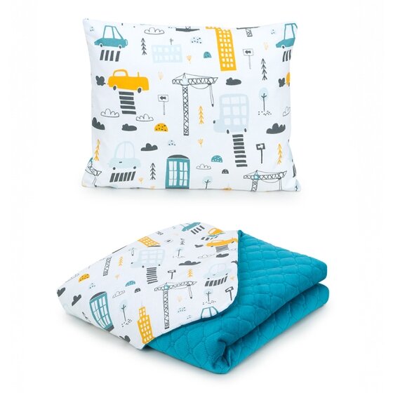 MamoTato pagalvė + antklodė, miestas, žydra 75x100, Premium