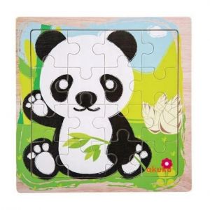Akuku medinė edukacinė dėlionė, 16 dalių, Panda