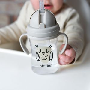 Akuku  gertuvė su &scaron;iaudeliu nuo 9 mėn., 300ml, su dviem rankenėlėmis, OWL A0204