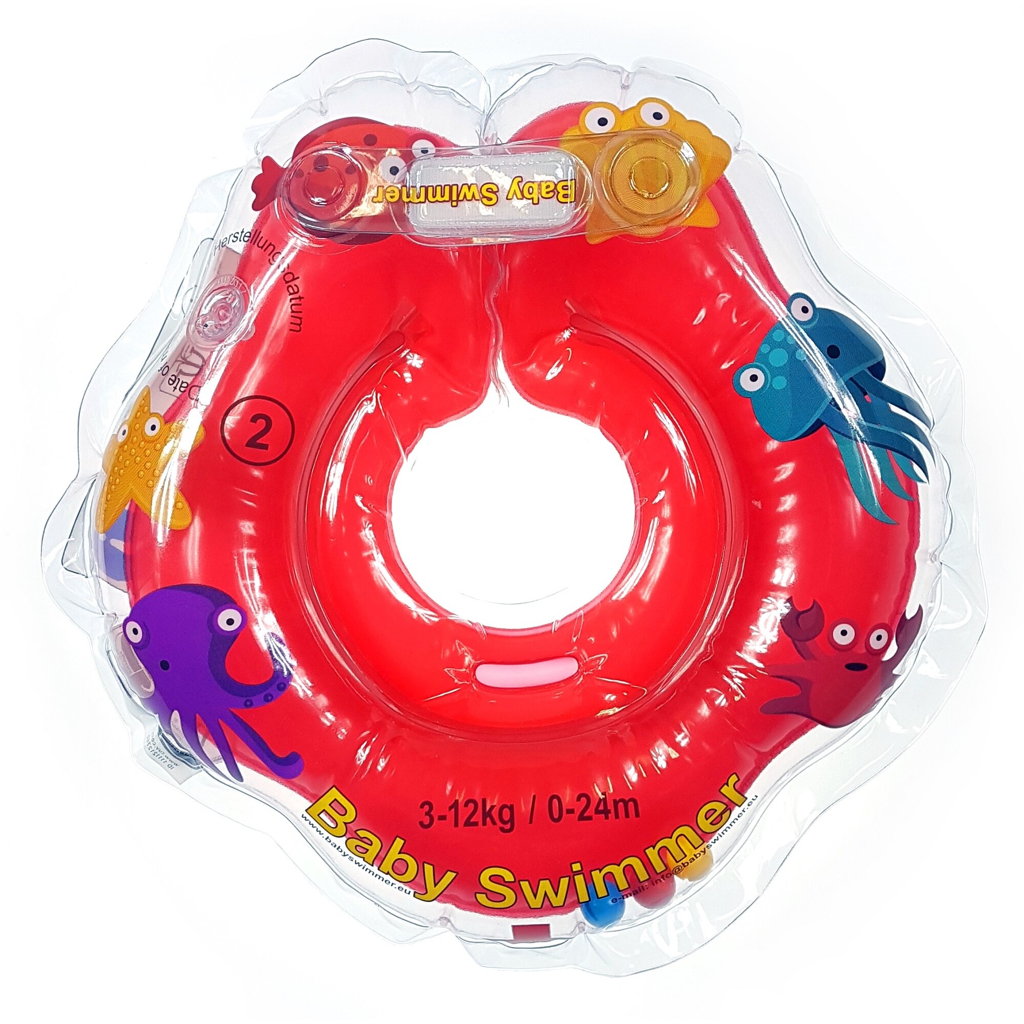 BABY SWIMMER Baby Swimmer plaukimo ratas kūdikiams ant kaklo be barškučio 6-36 kg., raudonas