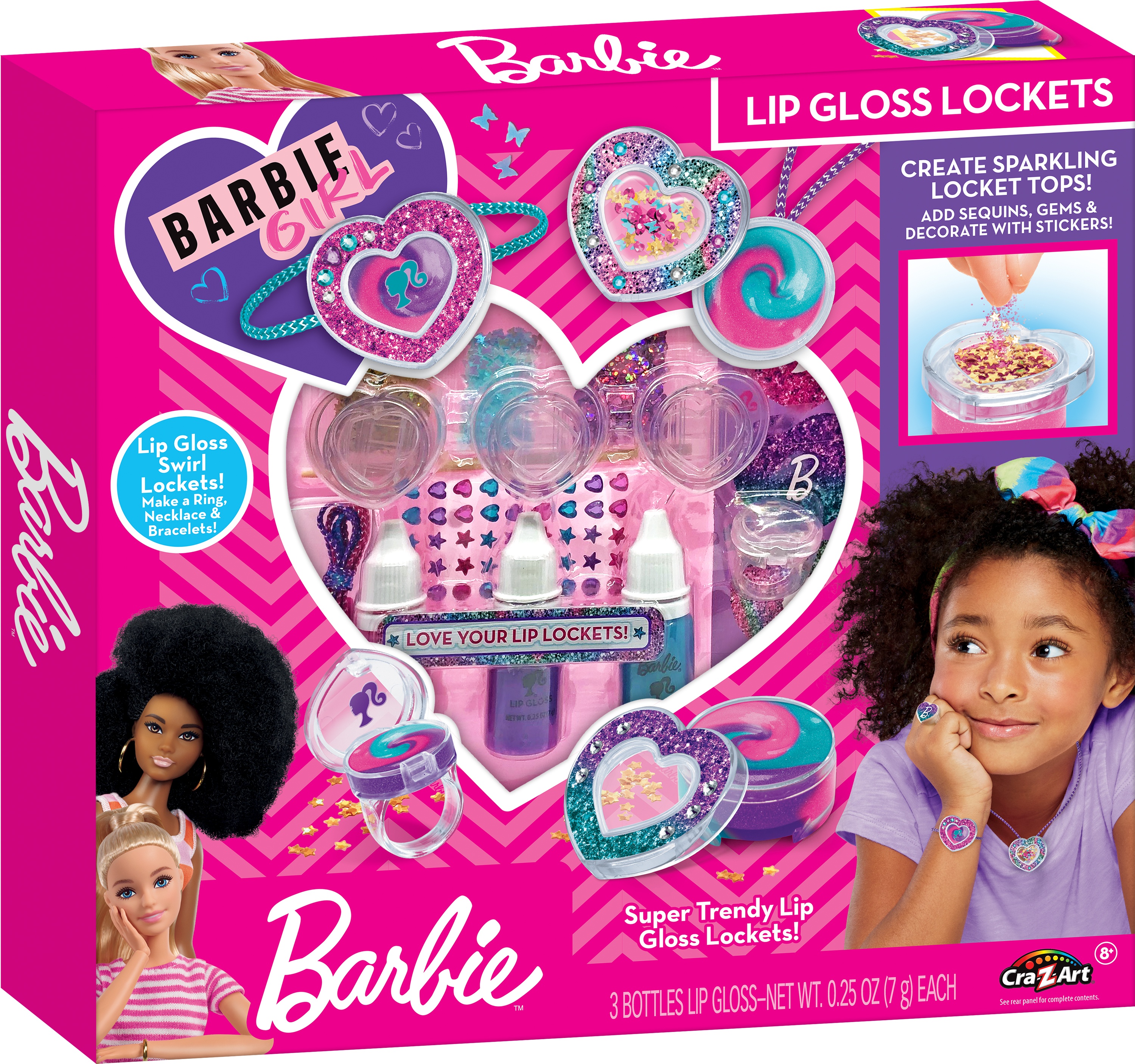 Barbie  Makiažo rinkinys „Sparkling Sweet Heart Lip Gloss Lockets"