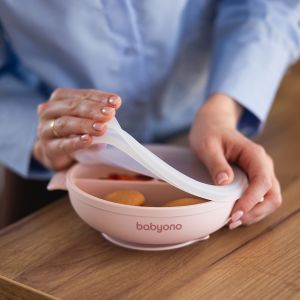 BabyOno  lėk&scaron;tutė silikoninė neslystanti su dangteliu ir skyriais rožinė 1661/02