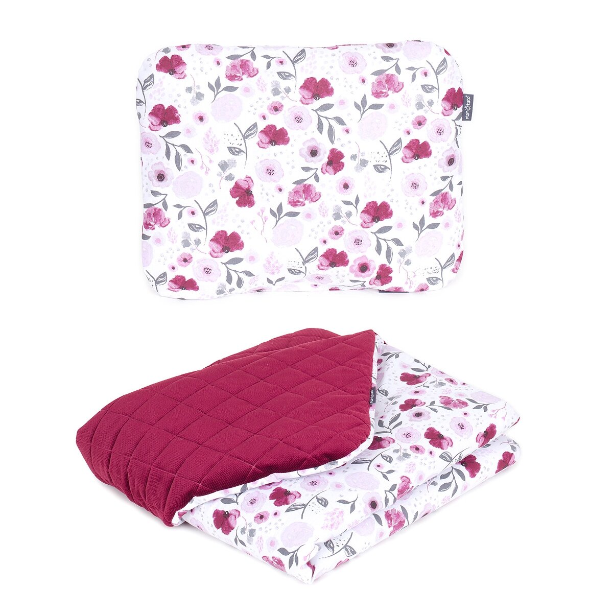 MamoTato pagalvė + antklodė, gėlytės Našlaitės, bordinė, 75x100 13741