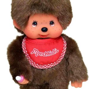 MONCHHICHI  klasikinė beždžionė su raudonu seilinuku, 20 cm