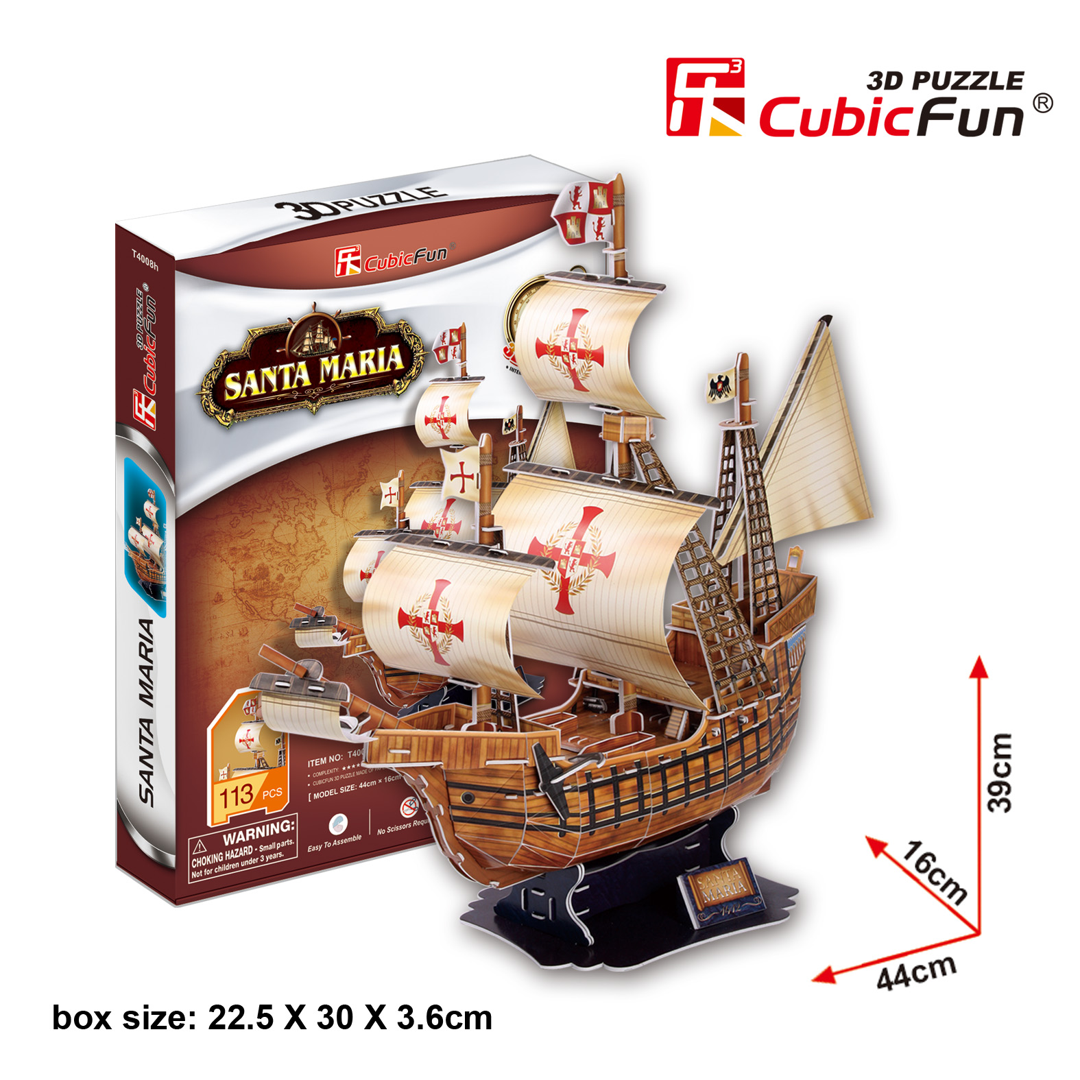 CUBIC FUN CUBICFUN 3D dėlionė (vidutinė) „Laivas „Santa Maria"