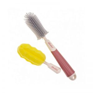 Akuku  buteliukų, puodelių ir žindukų silikoninis &scaron;epetys su kempine, beige/pink, A0512