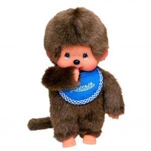 MONCHHICHI  klasikinė beždžionėlė su mėlynu seilinuku, 20 cm