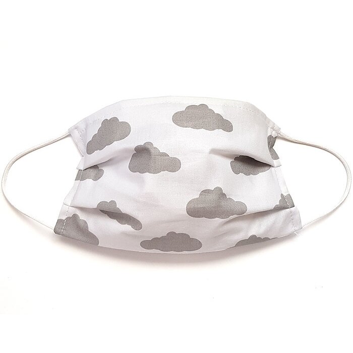 MamoTato vaikiška kaukė su kišene filtrui, gumytės, balta - pilki debesėliai