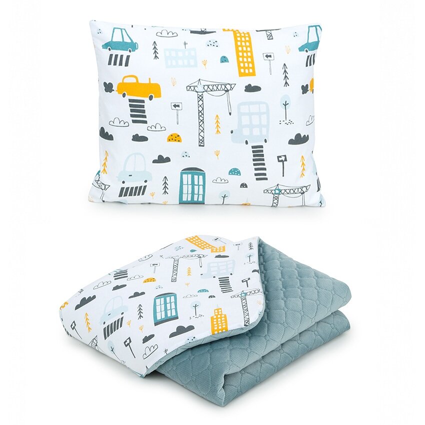 MamoTato pagalvė + antklodė, miestas, pilka, 75x100, Premium