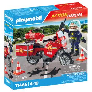 PLAYMOBIL  ACTION HEROES Ugniagesių motociklas ir alyvos i&scaron;siliejimas 71466