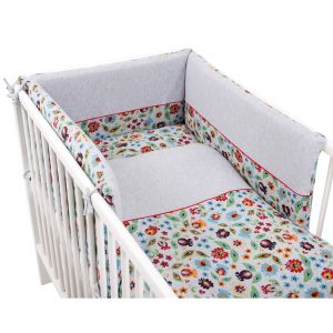 Cebababy CebaBaby patalynė 3 dalių gėlytės-pilka, Jersey kolekcija