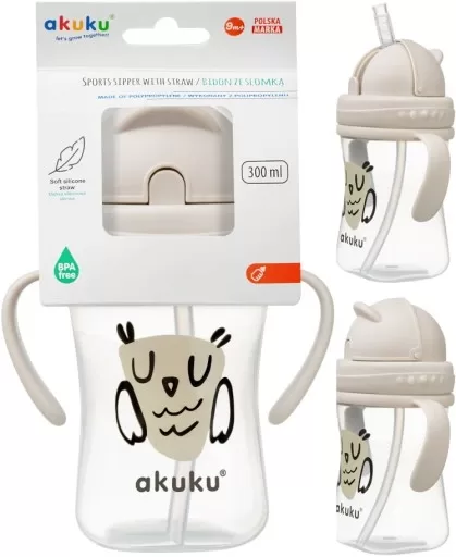 Akuku gertuvė su &scaron;iaudeliu nuo 9 mėn., 300ml, su dviem rankenėlėmis, OWL A0204 &ndash; nuotrauka 2