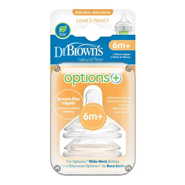 DR. BROWN'S III lygio žindukai OPTIONS+, 6-9 mėn., plačiu kakleliu, 2 vnt., WN3201-INTL &ndash; nuotrauka 2