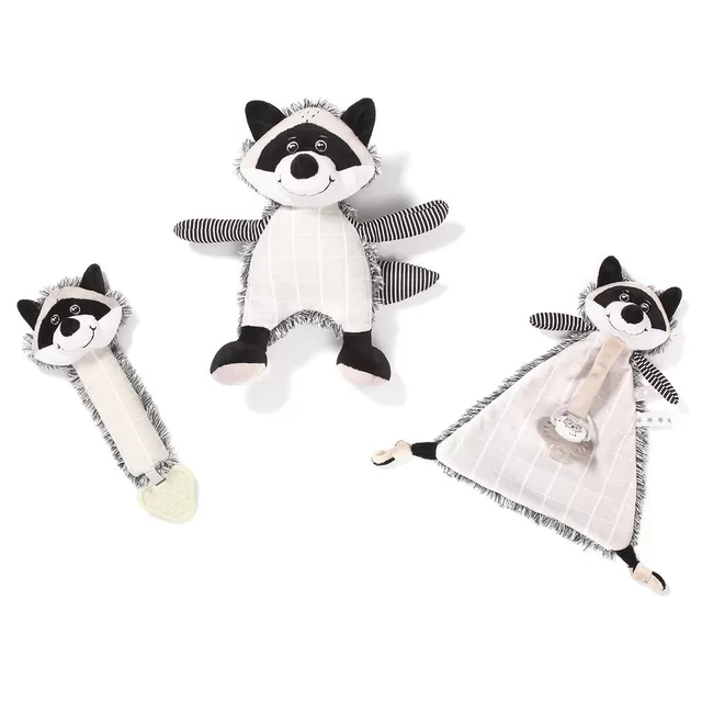 BabyOno mink&scaron;tas žaislas - migdukas su čiulptuko laikikliu, RACOON ROCKY, 747 &ndash; nuotrauka 2