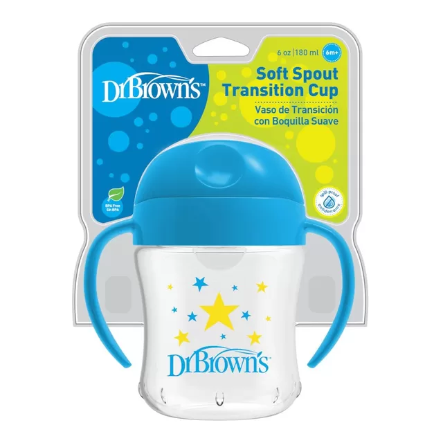 DR. BROWN'S gertuvė mink&scaron;tu snapeliu su rankenėlėmis nuo 6 mėn., 180ml, mėlyna &ndash; nuotrauka 2