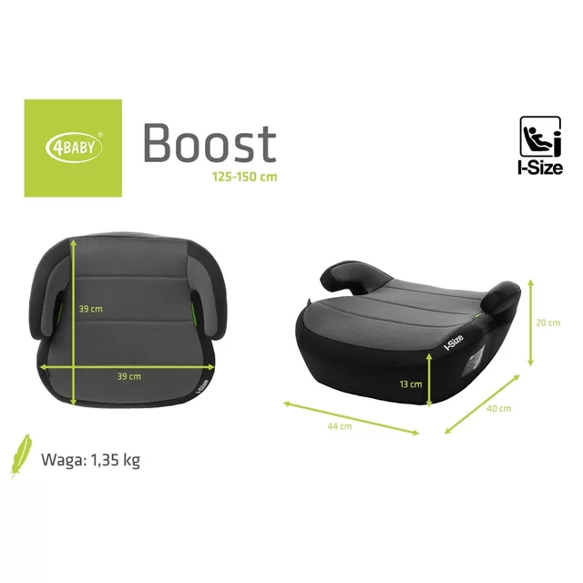 4Baby autokėdutė BOOST 125-150CM &scaron;viesiai pilka I-SIZE &ndash; nuotrauka 7