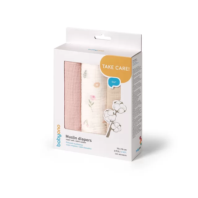BabyOno vystyklai medvilniniai 3 vnt rožinis kreminis 828/01 &ndash; nuotrauka 4