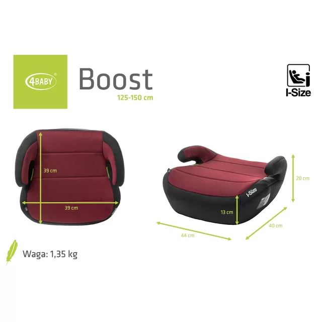 4Baby autokėdutė BOOST 125-150CM raudona I-SIZE &ndash; nuotrauka 7