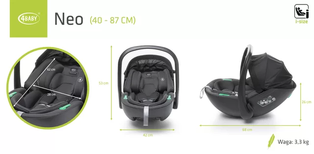 4Baby autokėdutė NEO 40-87CM I-SIZE tamsiai pilka &ndash; nuotrauka 7