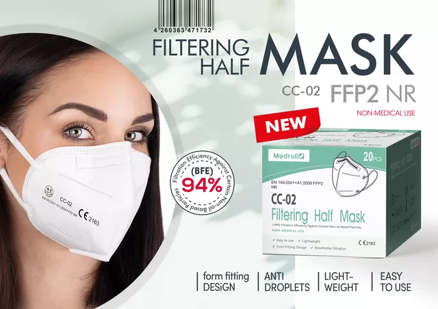 Medrull filtruojančios puskaukės (respiratoriai) FFP2, 3 vnt. &ndash; nuotrauka 3