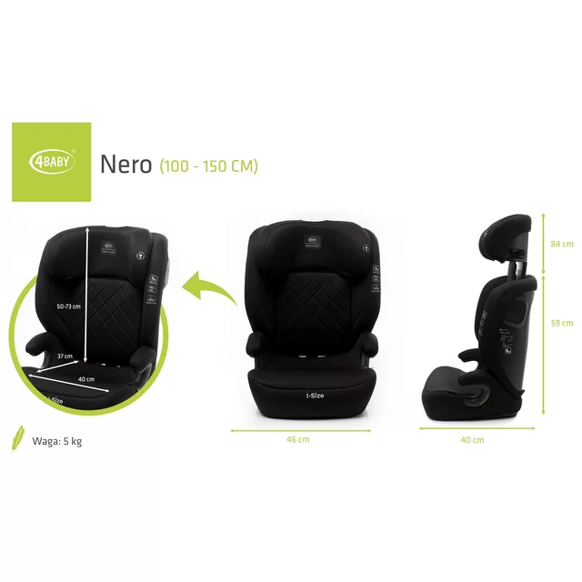 4Baby autokėdutė NERO 100-150CM juoda I-SIZE &ndash; nuotrauka 7