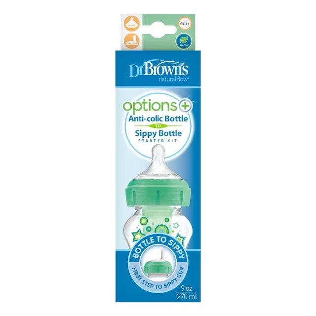 DR. BROWN'S buteliukas pereinamasis OPTIONS+ plačiu kakleliu, žalias 270ml + silikoninis snapelis, WB91606-P3 &ndash; nuotrauka 4