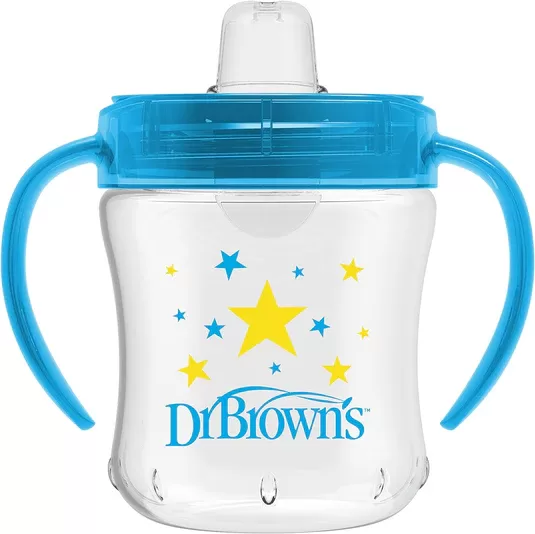 DR. BROWN'S gertuvė mink&scaron;tu snapeliu su rankenėlėmis nuo 6 mėn., 180ml, mėlyna &ndash; nuotrauka 3