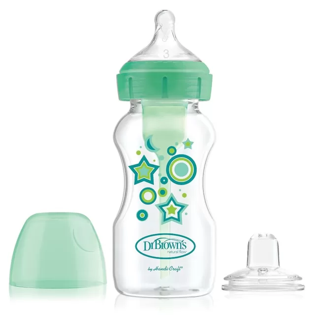 DR. BROWN'S buteliukas pereinamasis OPTIONS+ plačiu kakleliu, žalias 270ml + silikoninis snapelis, WB91606-P3 &ndash; nuotrauka 2