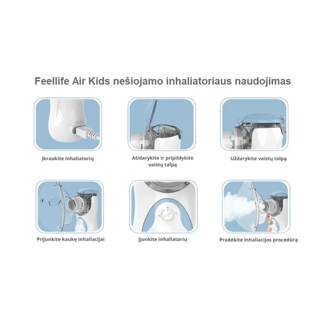 Feellife ne&scaron;iojamas vaiki&scaron;kas inhaliatorius AIR KIDS, BLUE &ndash; nuotrauka 4