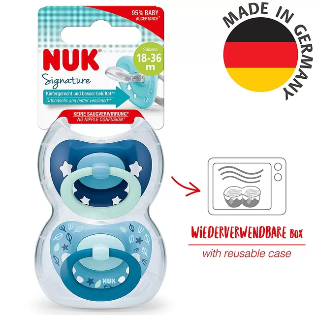 NUK čiulptukas 18-36 mėn. SIGNATURE, MĖLYNI, su sterilizavimo dėžute &ndash; nuotrauka 3