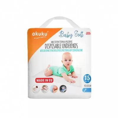 Akuku kūdikio pervystymo paklotai SOFT, 40x60, 15 vnt., A0500 &ndash; nuotrauka 2