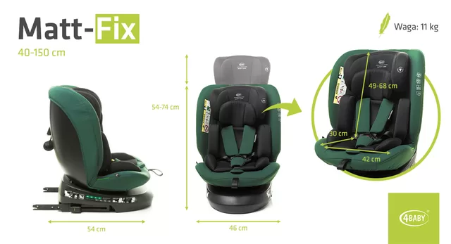 4Baby autokėdutė MATT-FIX 40-150CM I-SIZE žalia &ndash; nuotrauka 5