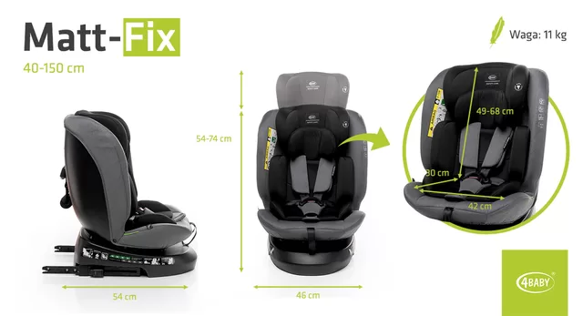 4Baby autokėdutė MATT-FIX 40-150CM I-SIZE tamsiai pilka &ndash; nuotrauka 6